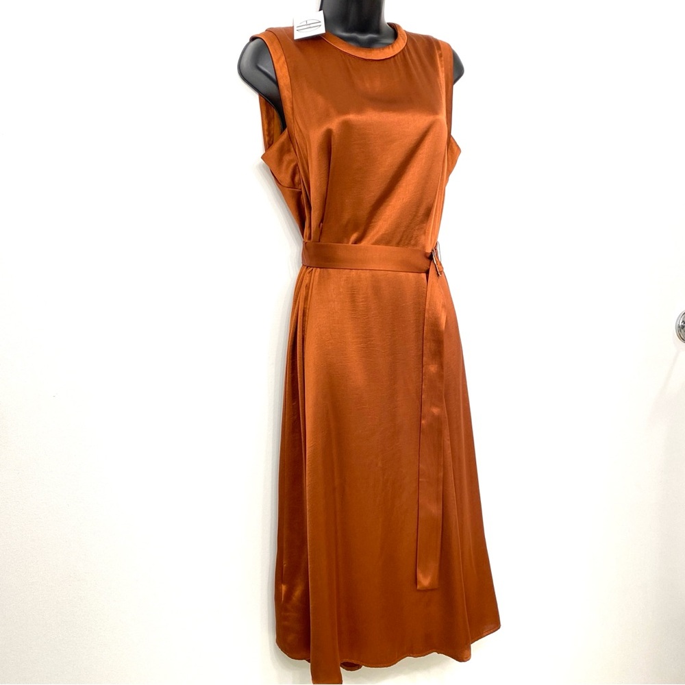Mango Satin Midi Dress Bronze Wedding Guest High Neck Sleeveless Size M NWT - Picture 4 of 16